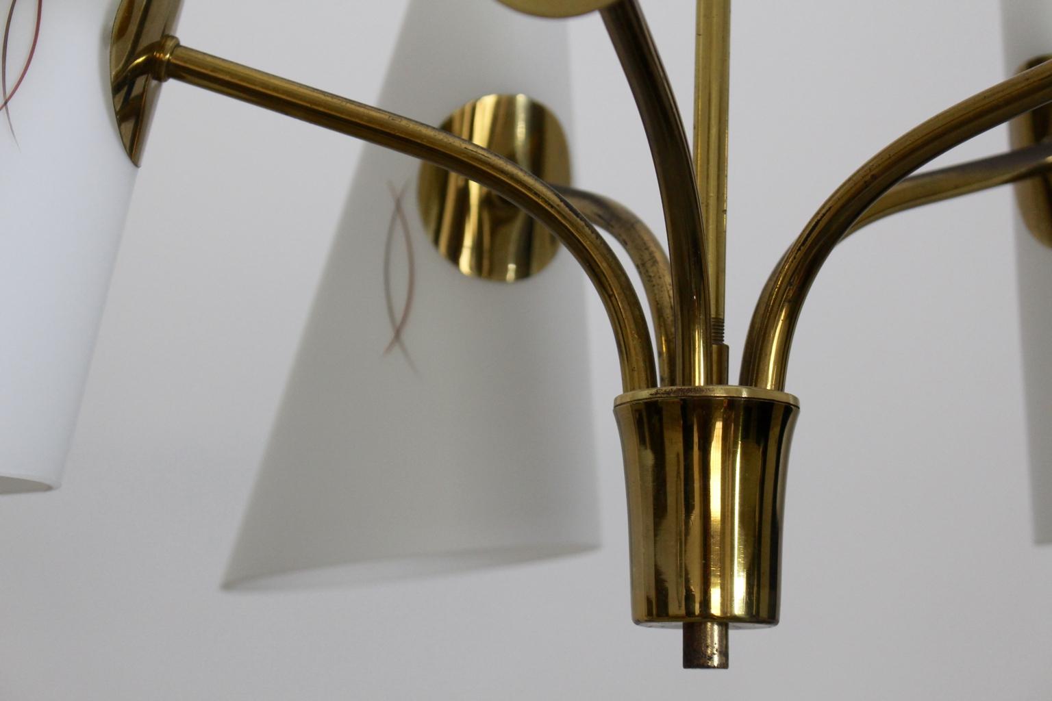 Mid-Century Modern Vintage Brass Glass Chandelier Rupert Nikoll 1950s Vienna For Sale 1