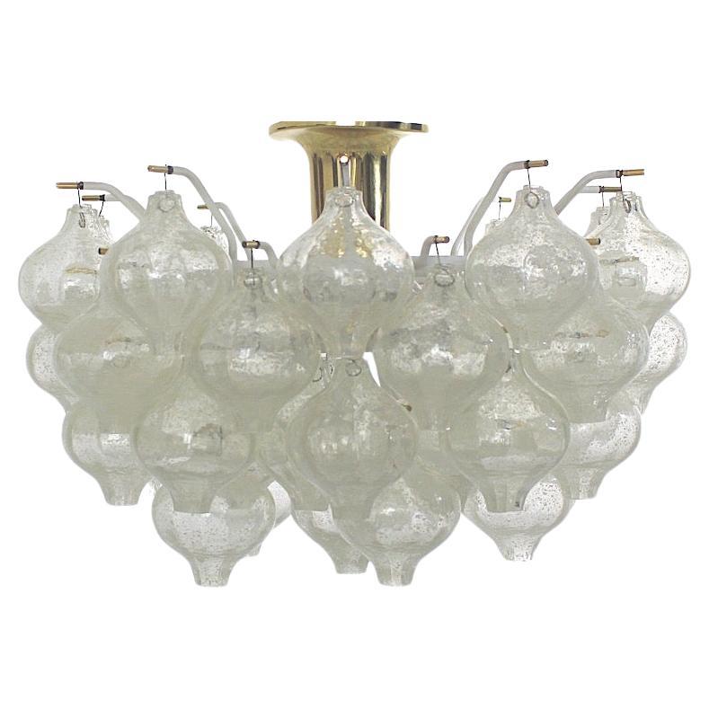 Mid Century Modern Vintage Brass Glass Tulipan Flush Mount J.T. Kalmar 1960s  For Sale