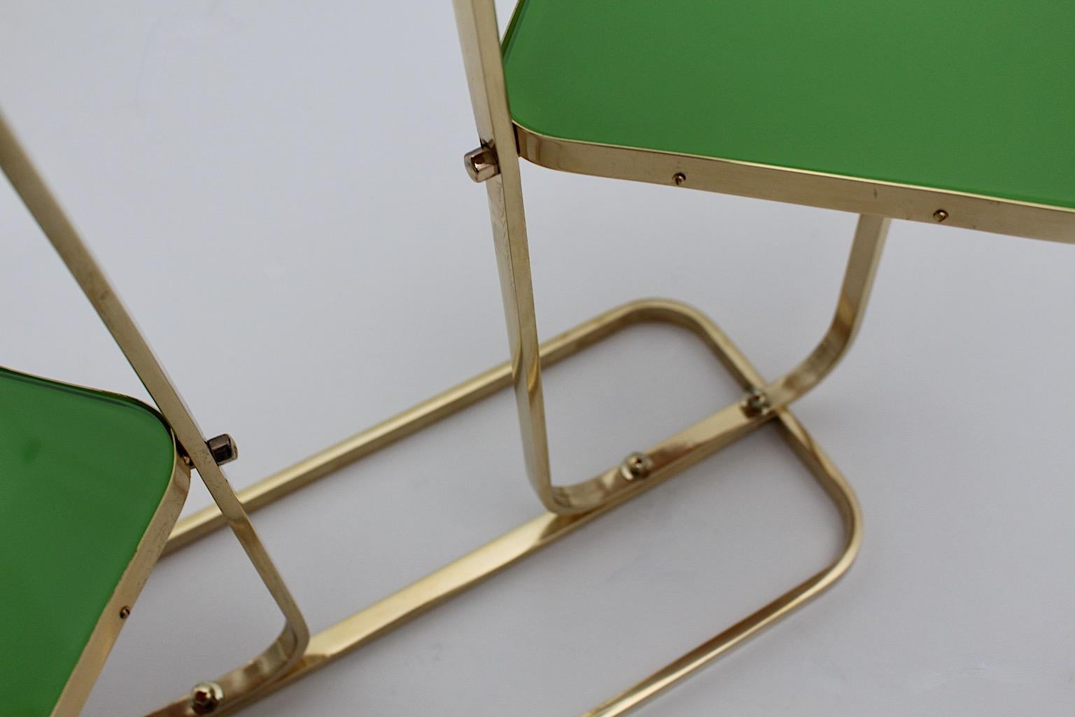 Mid Century Modern Vintage Brass Green Glass Flower Stand Side Table 1950s  For Sale 3
