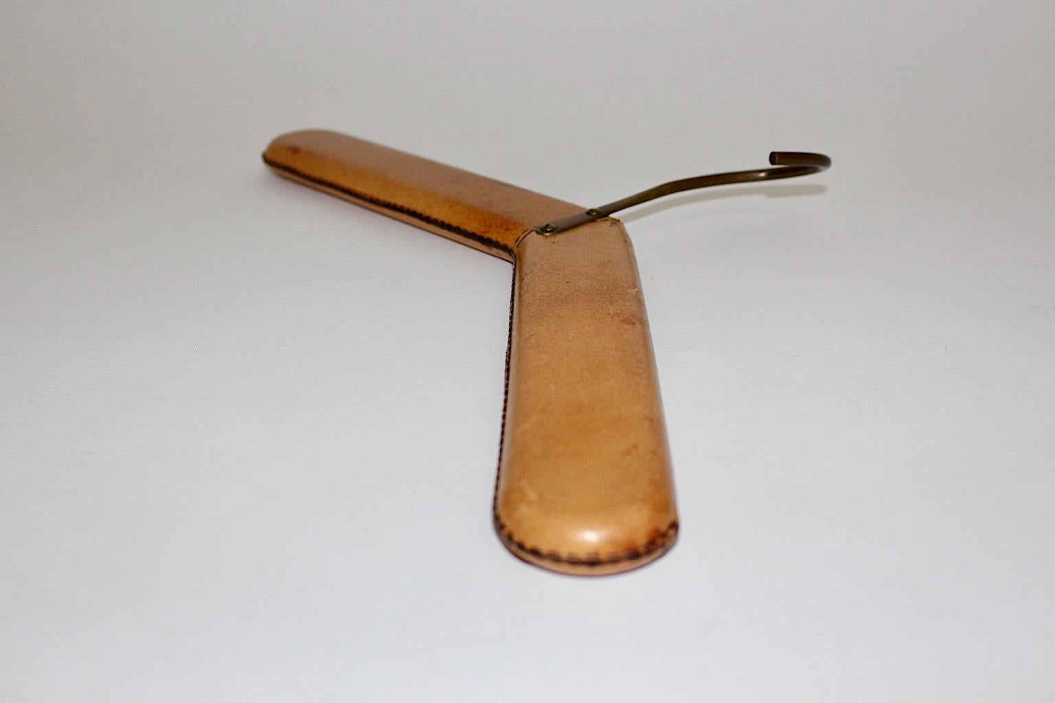 Mid-Century Modern Vintage Brass Leather Coat Hook Carl Auböck 1960 Vienna For Sale 5