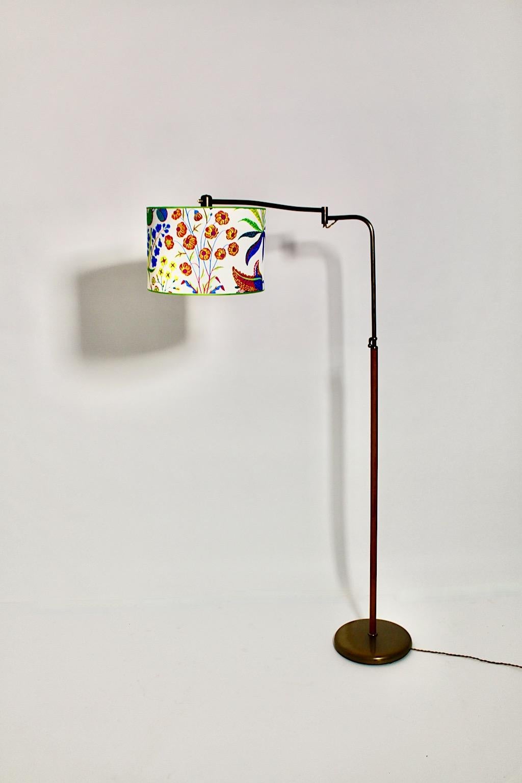 Mid-Century Modern Vintage Brass Leather Floor Lamp Kalmar 1946 Austria For Sale 7