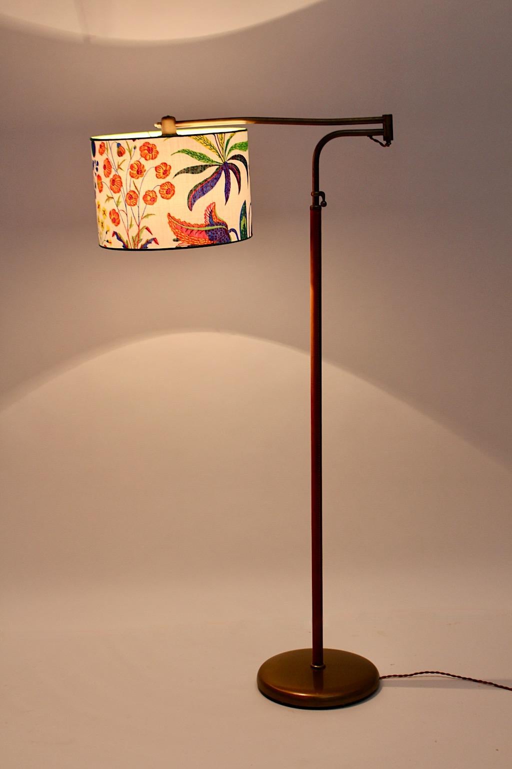 Mid-Century Modern Vintage Brass Leather Floor Lamp Kalmar 1946 Austria For Sale 8
