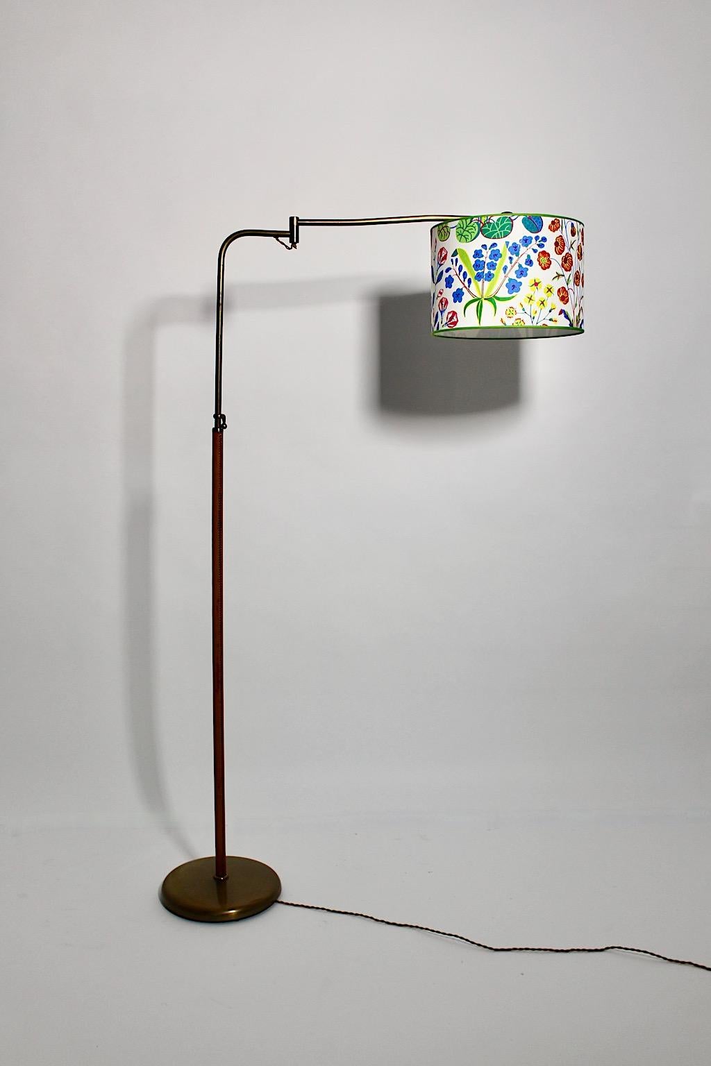 Mid-Century Modern Vintage Brass Leather Floor Lamp Kalmar 1946 Austria For Sale 12