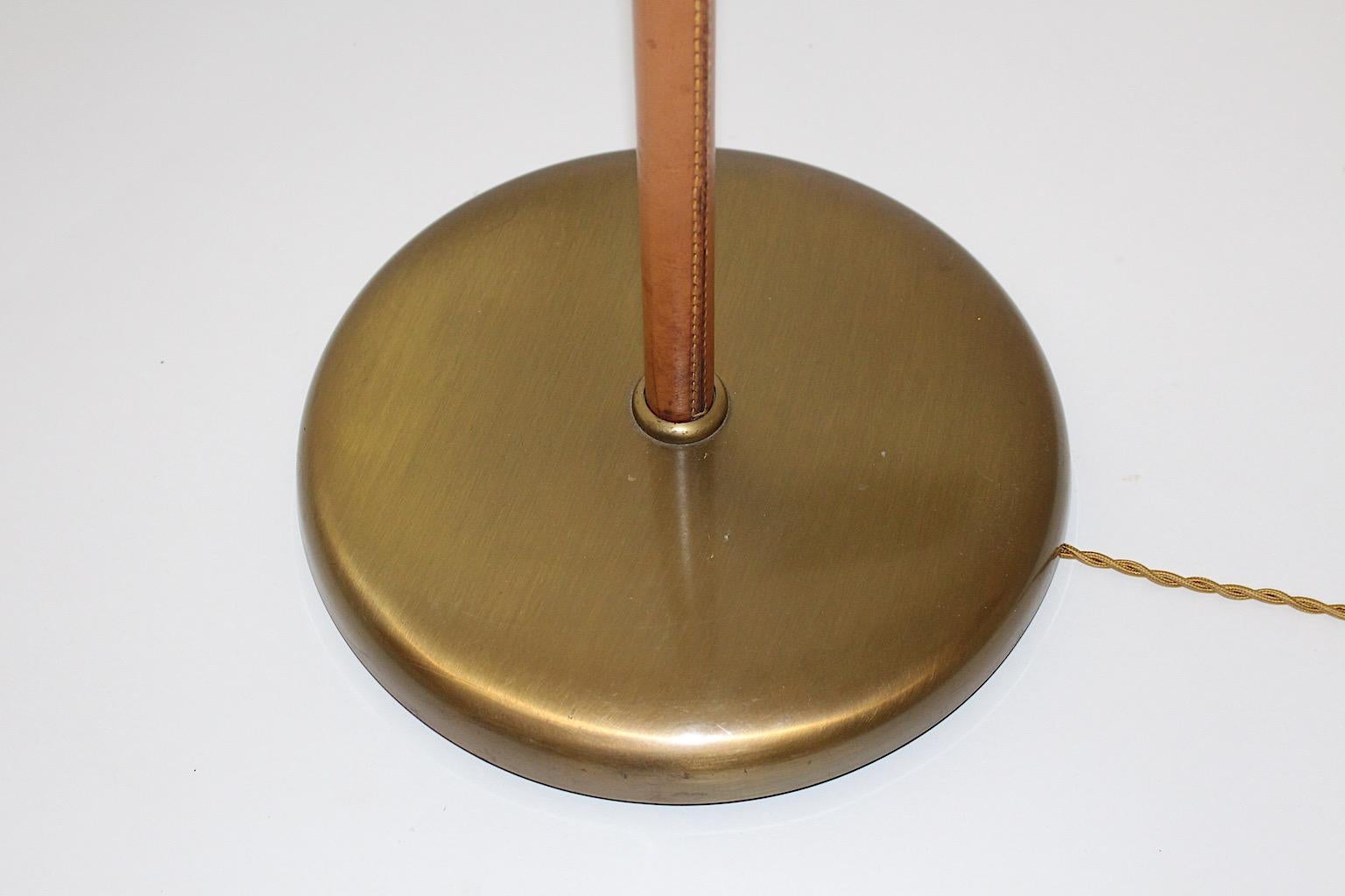 Mid-Century Modern Vintage Brass Leather Floor Lamp Kalmar 1946 Austria For Sale 14