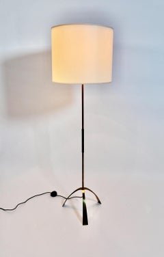 Mid-Century Modern Vintage Brass Leather Floor Lamp Silone Kalmar 1950s Vienna