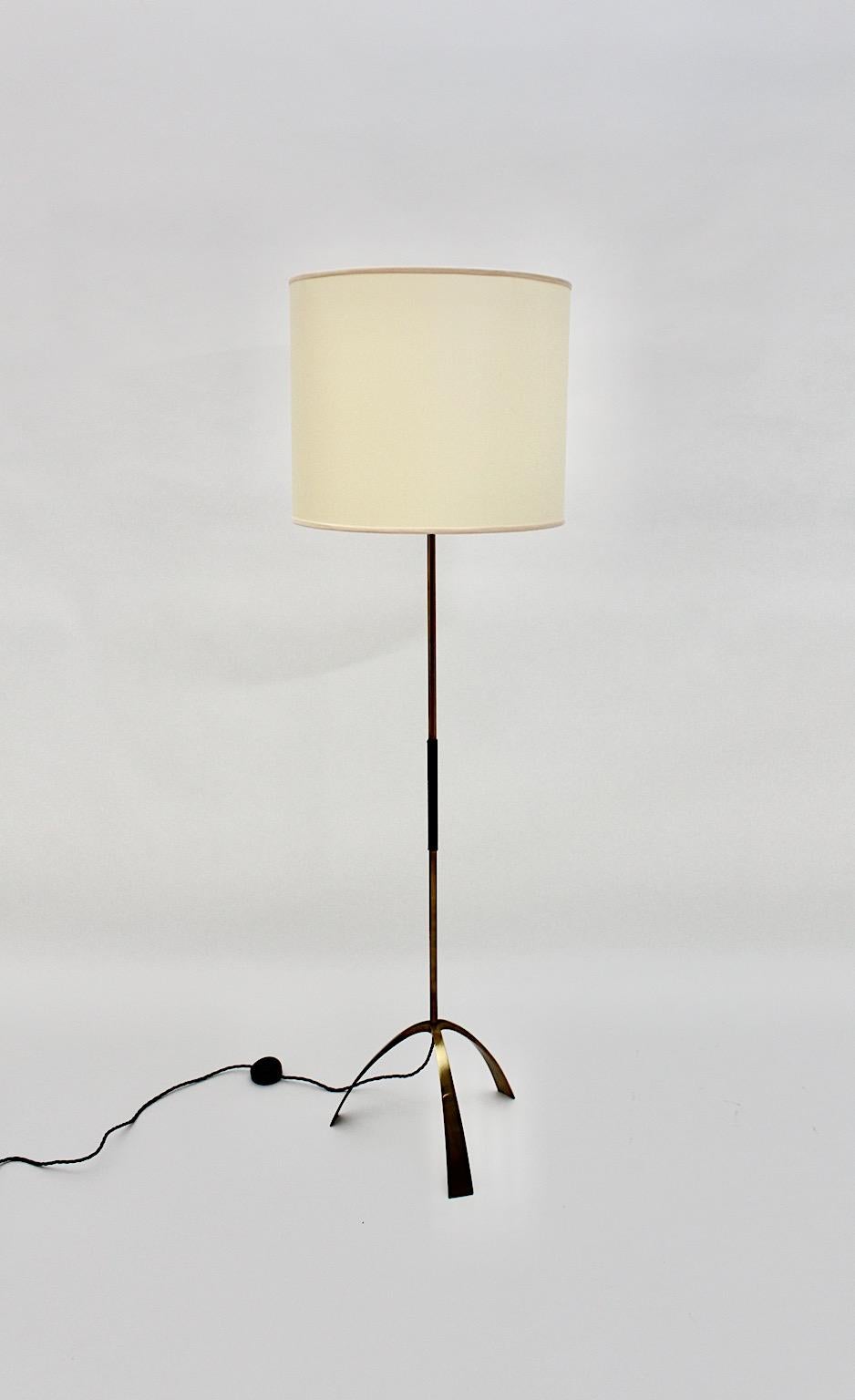 Mid-Century Modern Vintage Brass Leather Floor Lamp Silone Kalmar 1950s Vienna For Sale 1