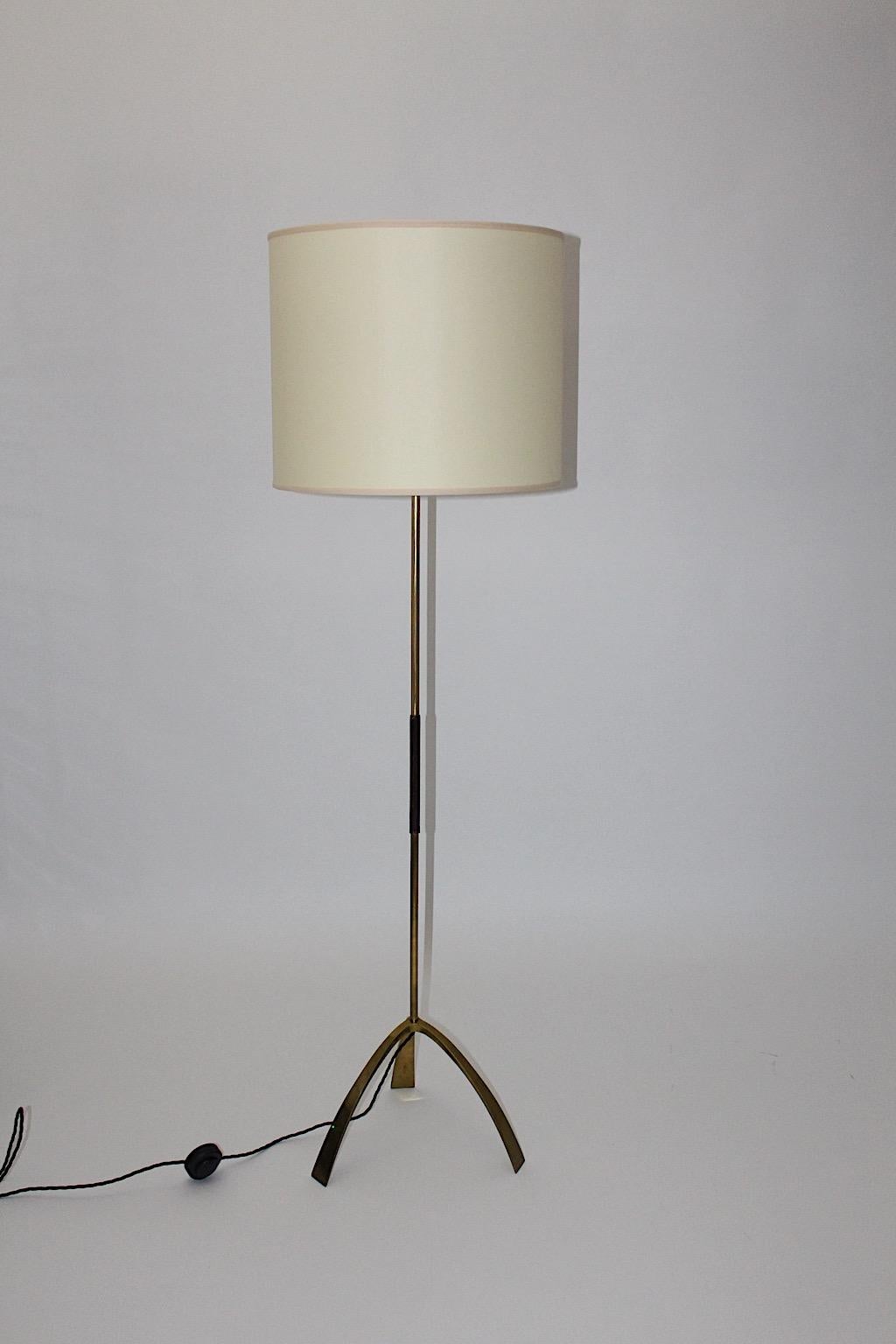 Mid-Century Modern Vintage Brass Leather Floor Lamp Silone Kalmar 1950s Vienna For Sale 2