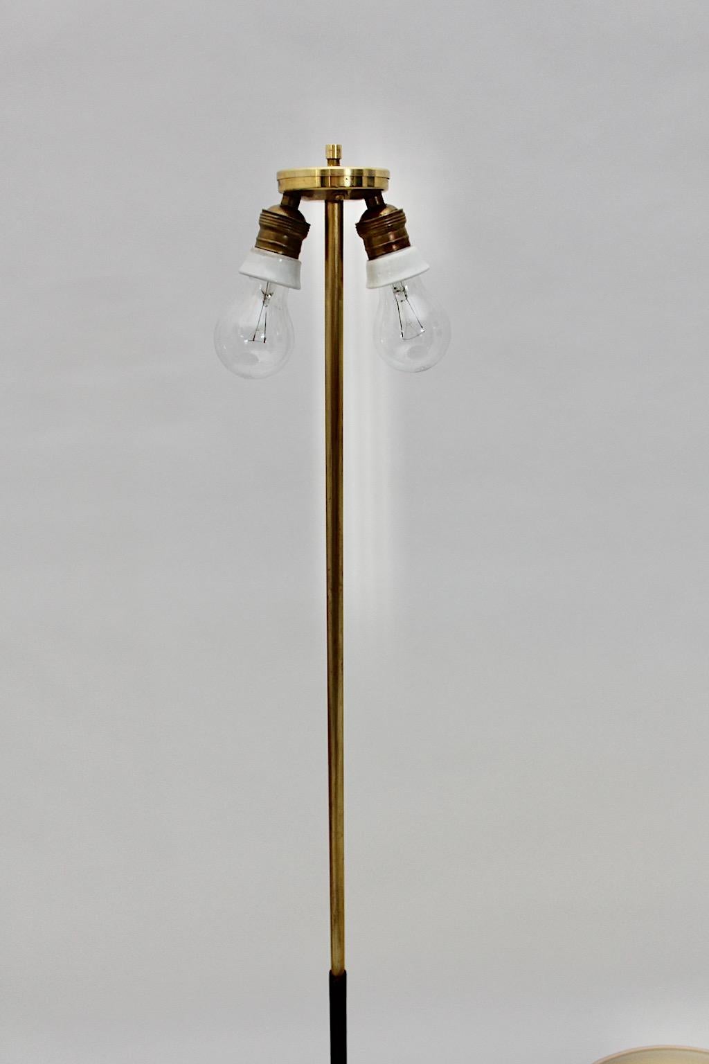 Mid-Century Modern Vintage Brass Leather Floor Lamp Silone Kalmar 1950s Vienna For Sale 4