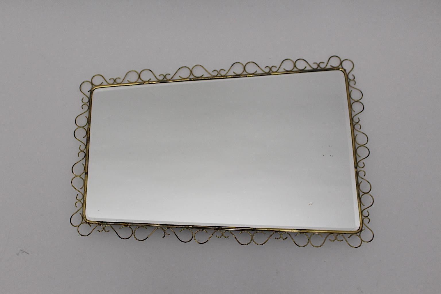 Italian Mid Century Modern Vintage Brass Loops Wall Mirror Floor Mirror 1950s Italy For Sale
