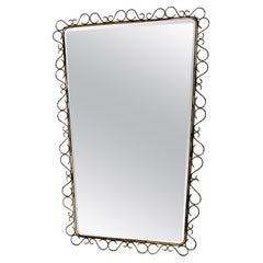 Specchio da parete con anse d'ottone vintage del Mid Century Modern Specchio da pavimento 1950s Italia