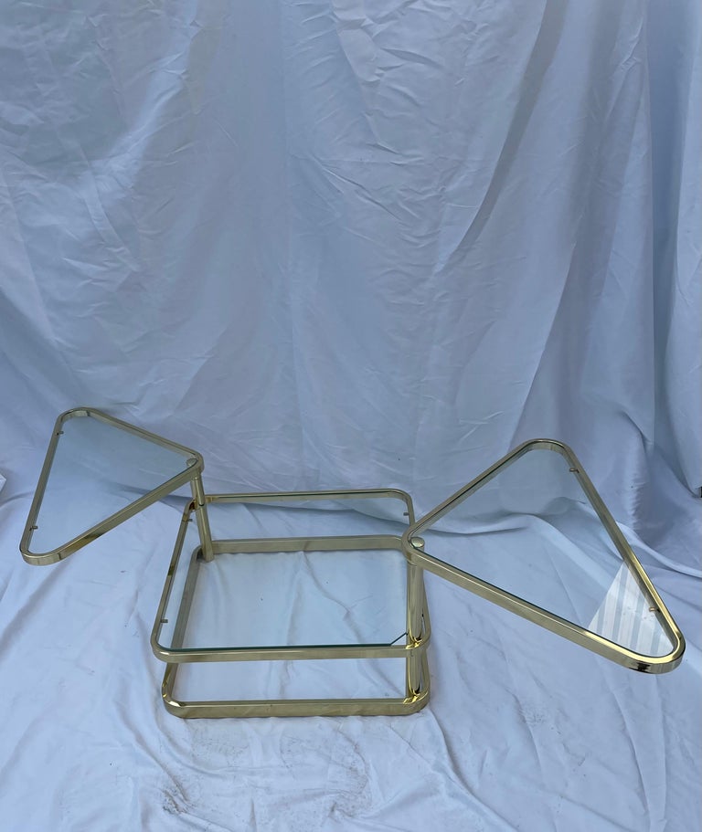 MidCentury Modern Vintage Brass Metal Glass Swiveling Coffee Table