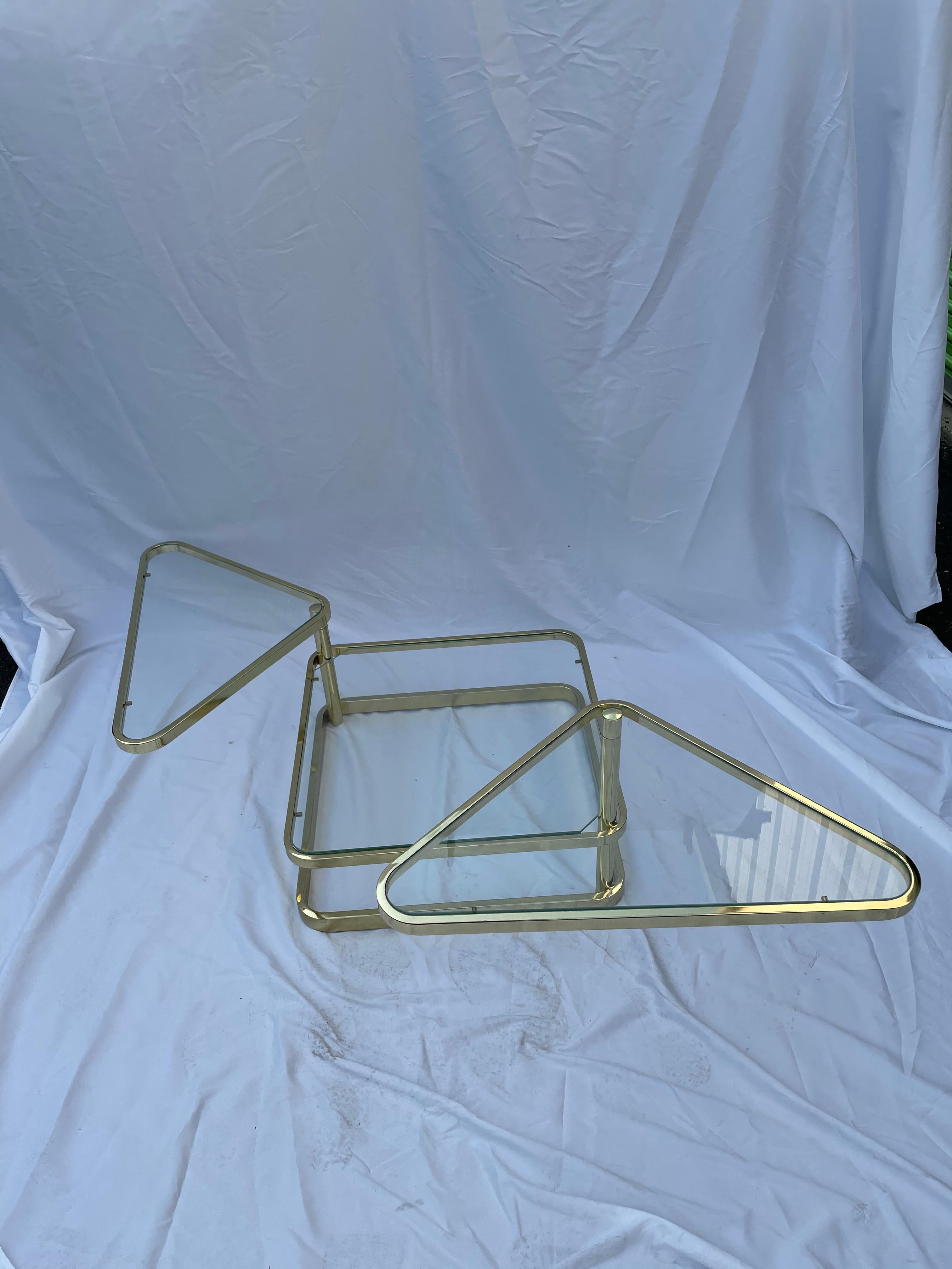 Mid-Century Brass and Glass Tiered Coffee Table Milo Baughman for DIA In Good Condition In W Allenhurst, NJ