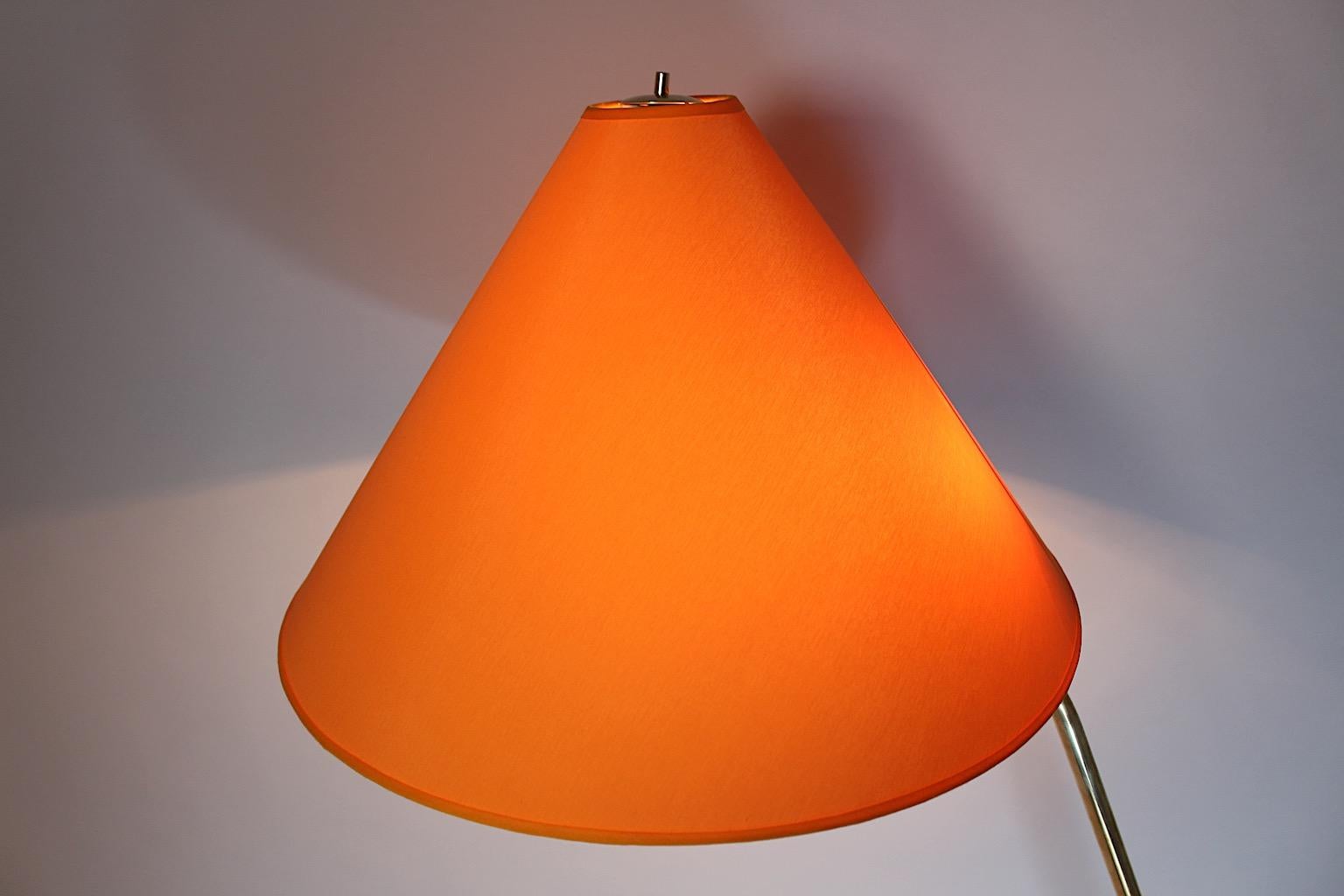 Mid-Century Modern Vintage Brass Orange Floor Lamp Rupert Nikoll 1950s Vienna For Sale 11