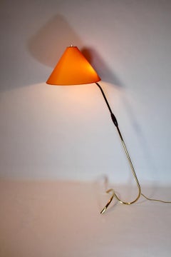 Mid-Century Modern Vintage Brass Orange Floor Lamp Rupert Nikoll 1950s Vienna