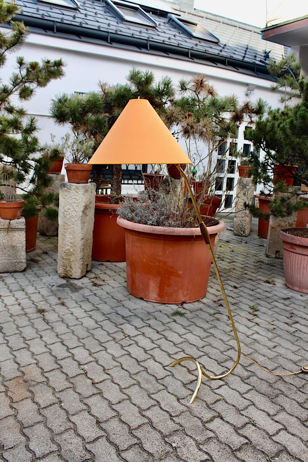 Mid-Century Modern Vintage Brass Orange Floor Lamp Rupert Nikoll 1950s Vienna For Sale 1