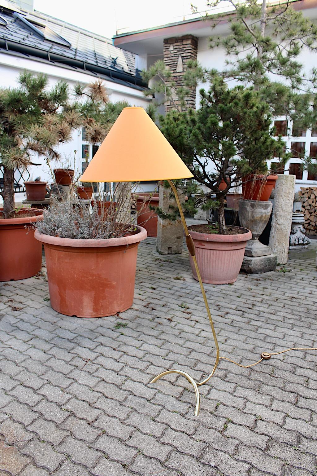 Mid-Century Modern Vintage Brass Orange Floor Lamp Rupert Nikoll 1950s Vienna For Sale 2