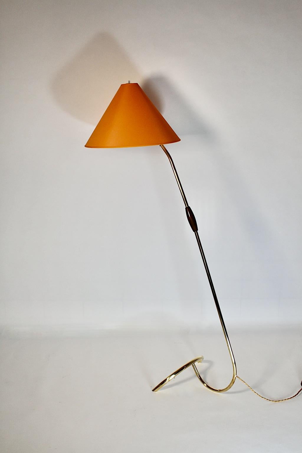Mid-Century Modern Vintage Brass Orange Floor Lamp Rupert Nikoll 1950s Vienna For Sale 3