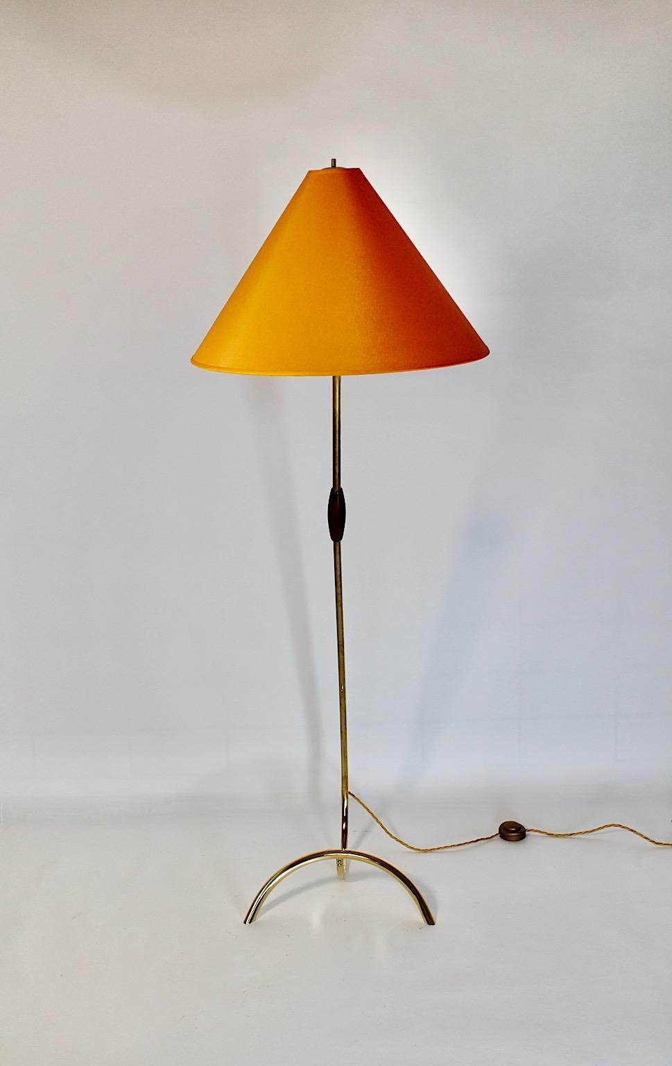Mid-Century Modern Vintage Brass Orange Floor Lamp Rupert Nikoll 1950s Vienna For Sale 4