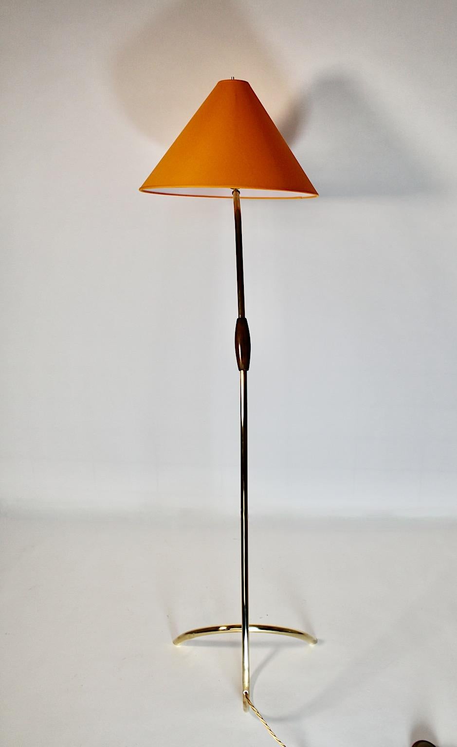 Mid-Century Modern Vintage Brass Orange Floor Lamp Rupert Nikoll 1950s Vienna For Sale 5