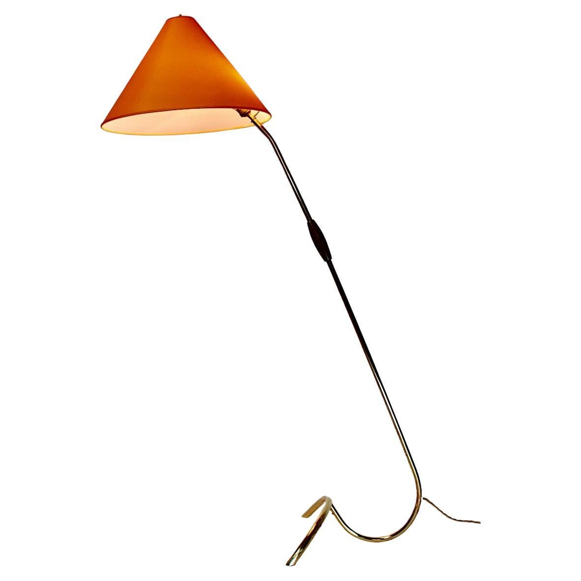 Mid-Century Modern Vintage Brass Orange Floor Lamp Rupert Nikoll 1950s Vienna For Sale