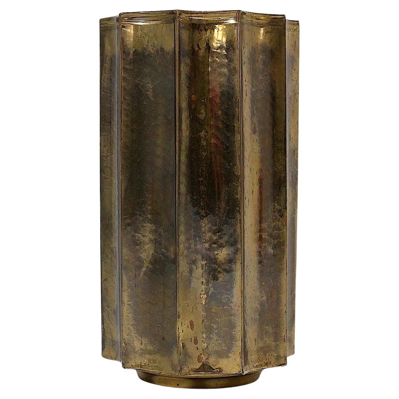 Mid Century Modern Vintage Brass Paper Basket or Cane Holder 1950s