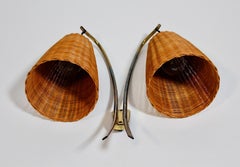 Mid-Century Modern Vintage Brass Rattan Wall Light Sconce Kalmar 1950s Vienna