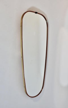 Mid Century Modern Vintage Brass Red Floor Mirror Full Length Mirror 1950s Italy