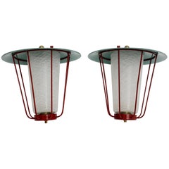 Mid-Century Modern Vintage Brass Red Green Metal Kalmar Lanterns Vienna