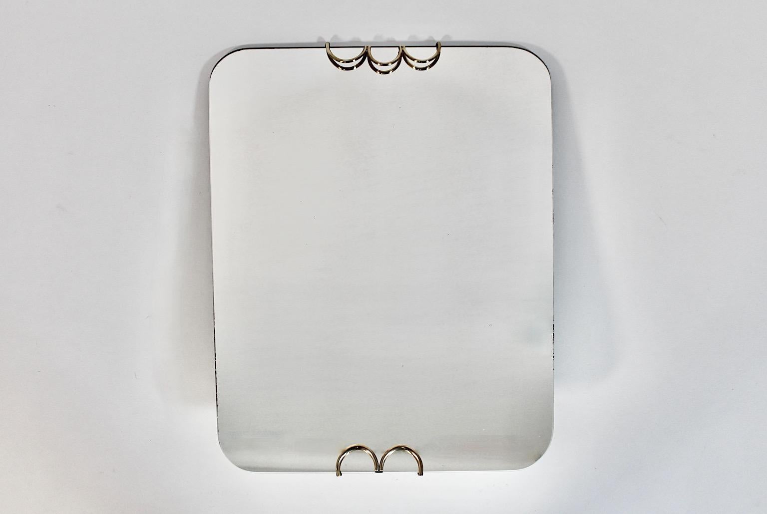 Mid-Century Modern Mid Century Modern Vintage Brass Wall Mirror Rectangular Shape Italy 1950s For Sale