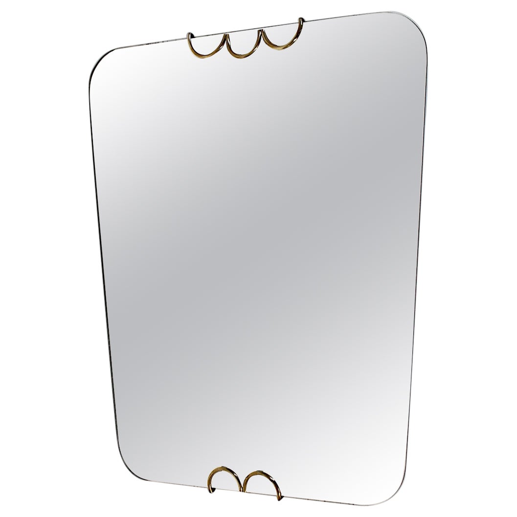Specchio da parete in ottone vintage del Mid Century Modern Forma rettangolare Italia 1950s