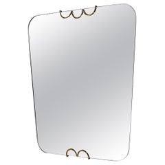 Mid Century Modern Vintage Brass Wall Mirror Rectangular Shape Italy 1950s