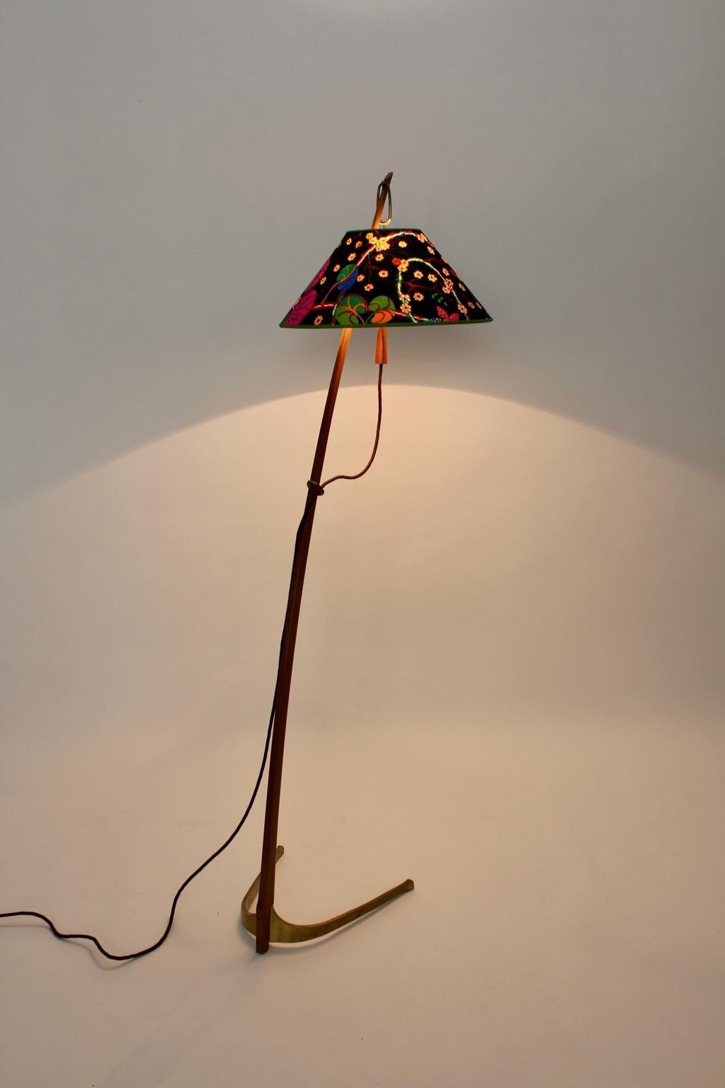 Mid-Century Modern Vintage Brass Walnut Floor Lamp Dornstab J. T. Kalmar Vienna For Sale 6