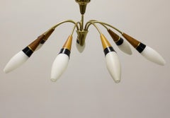 Mid-Century Modern Vintage Brass Walnut Flush Mount by Rupert Nikoll, circa 1950