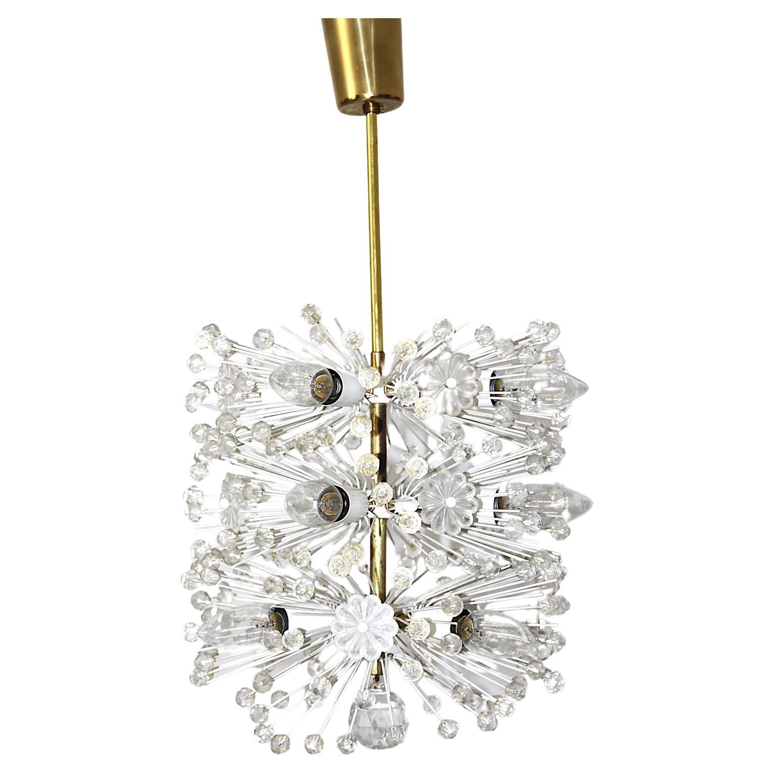 Mid-Century Modern Vintage Brass White Flower Dandelion Chandelier Rupert Nikoll For Sale