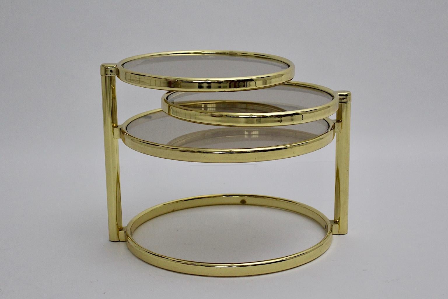 Mid-Century Modern Vintage Brassed Metal Glass Swiveling Coffee Table circa 1970 For Sale 3