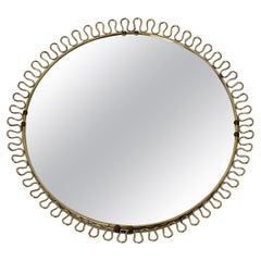Mid-Century Modern Vintage Brassed Round Sunburst Wall Mirror Josef Frank Style
