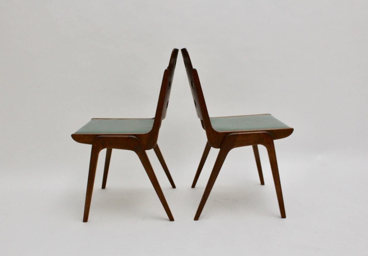 Mid-Century Modern Vintage Brown and Green Dining Chairs by Franz Schuster 1950s 4