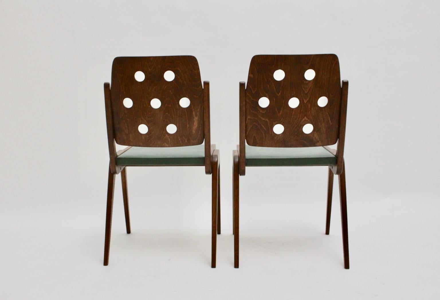 Mid-20th Century Mid-Century Modern Vintage Brown and Green Dining Chairs by Franz Schuster 1950s
