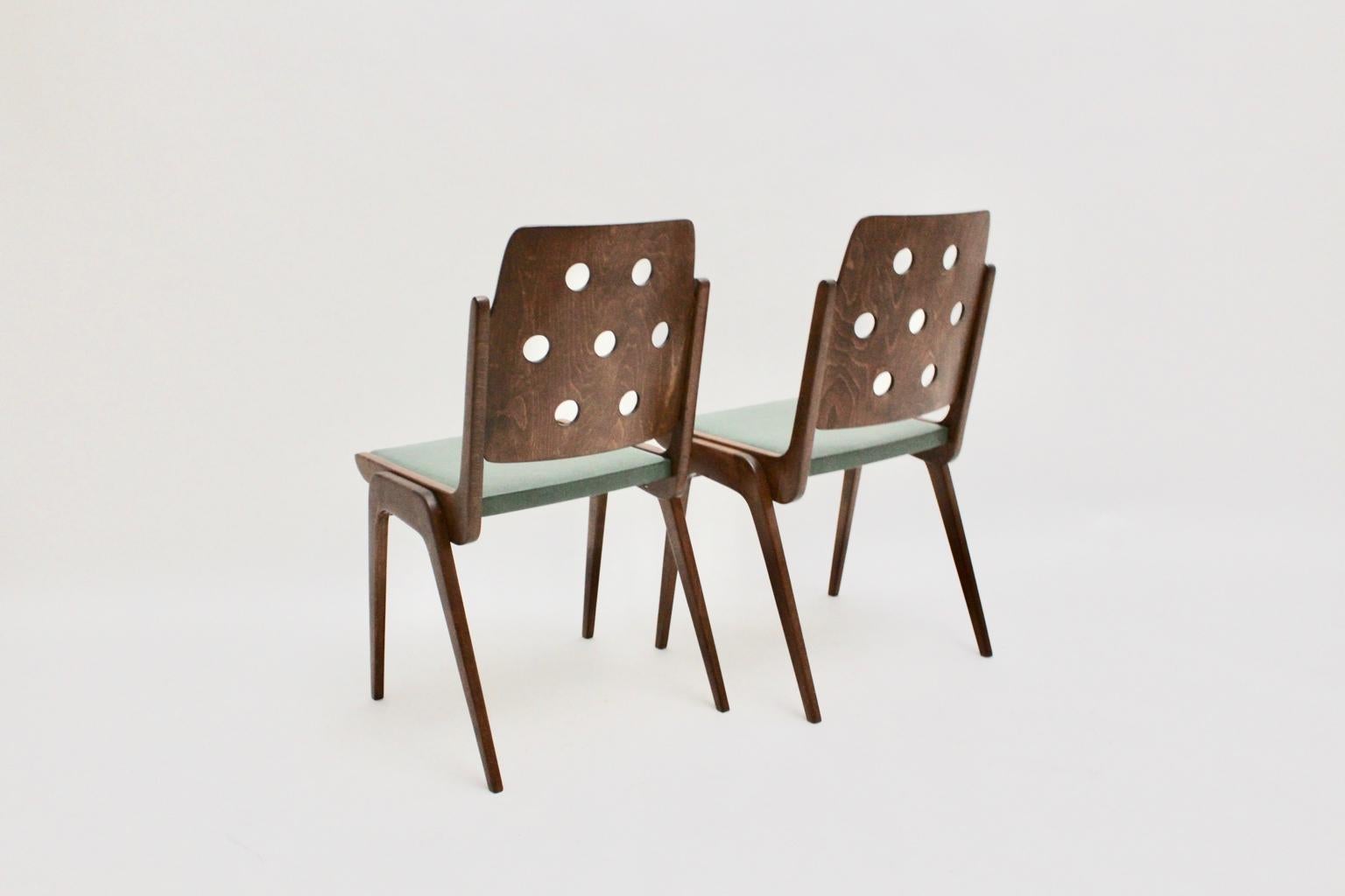 Mid-Century Modern Vintage Brown and Green Dining Chairs by Franz Schuster 1950s 1