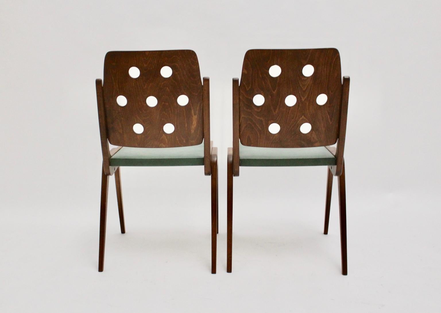 Mid-Century Modern Vintage Brown and Green Dining Chairs by Franz Schuster 1950s 2