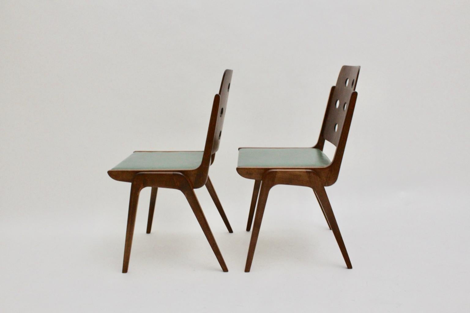 Mid-Century Modern Vintage Brown and Green Dining Chairs by Franz Schuster 1950s 3