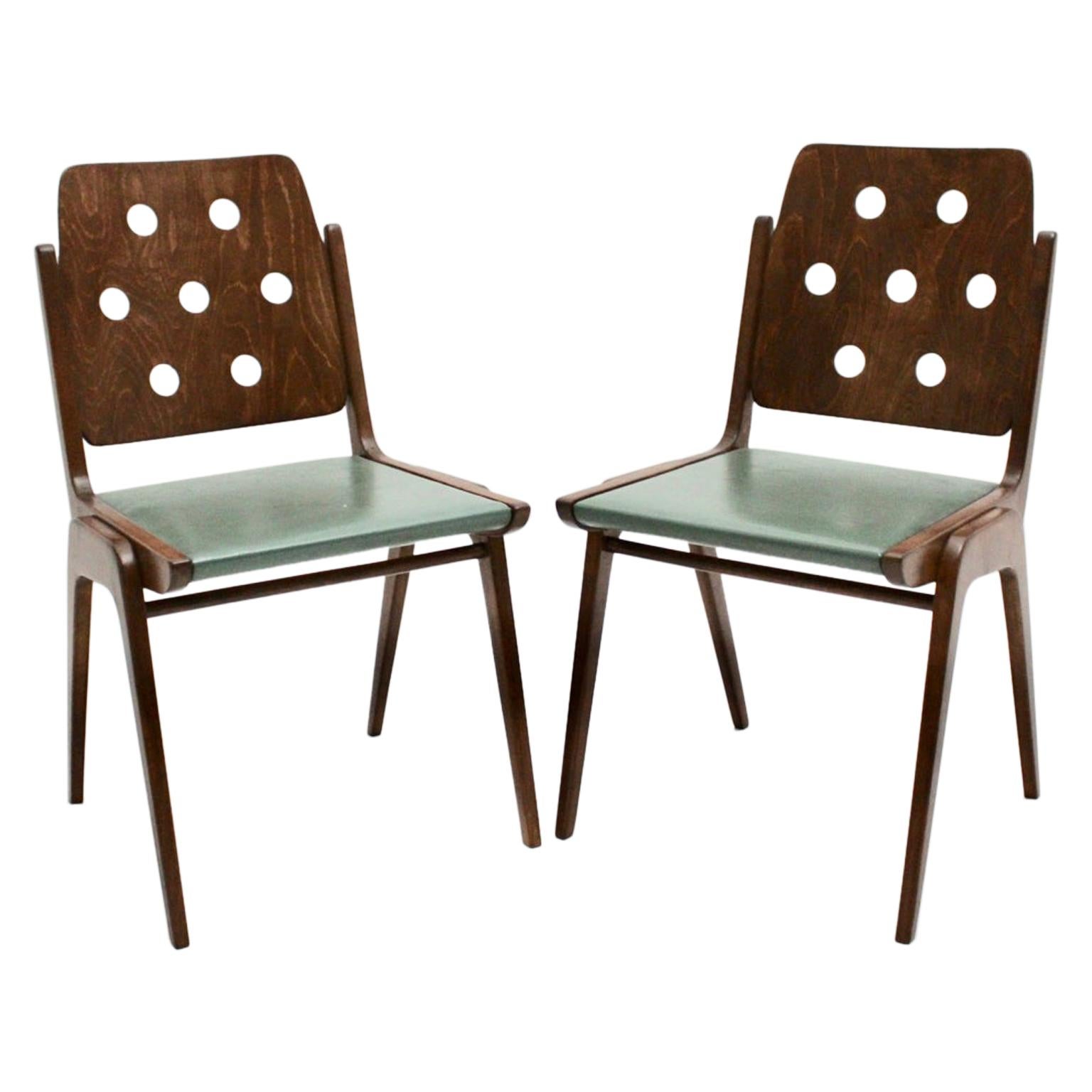 Mid-Century Modern Vintage Brown and Green Dining Chairs by Franz Schuster 1950s
