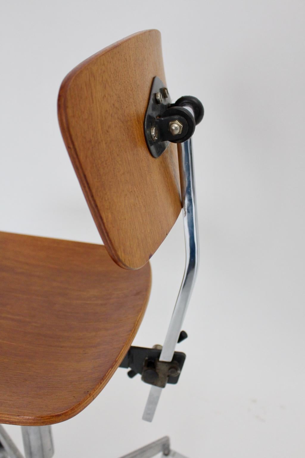 Mid-Century Modern Vintage Brown Beech Desk Chair Jorgen Rasmussen 1950s Denmark For Sale 1