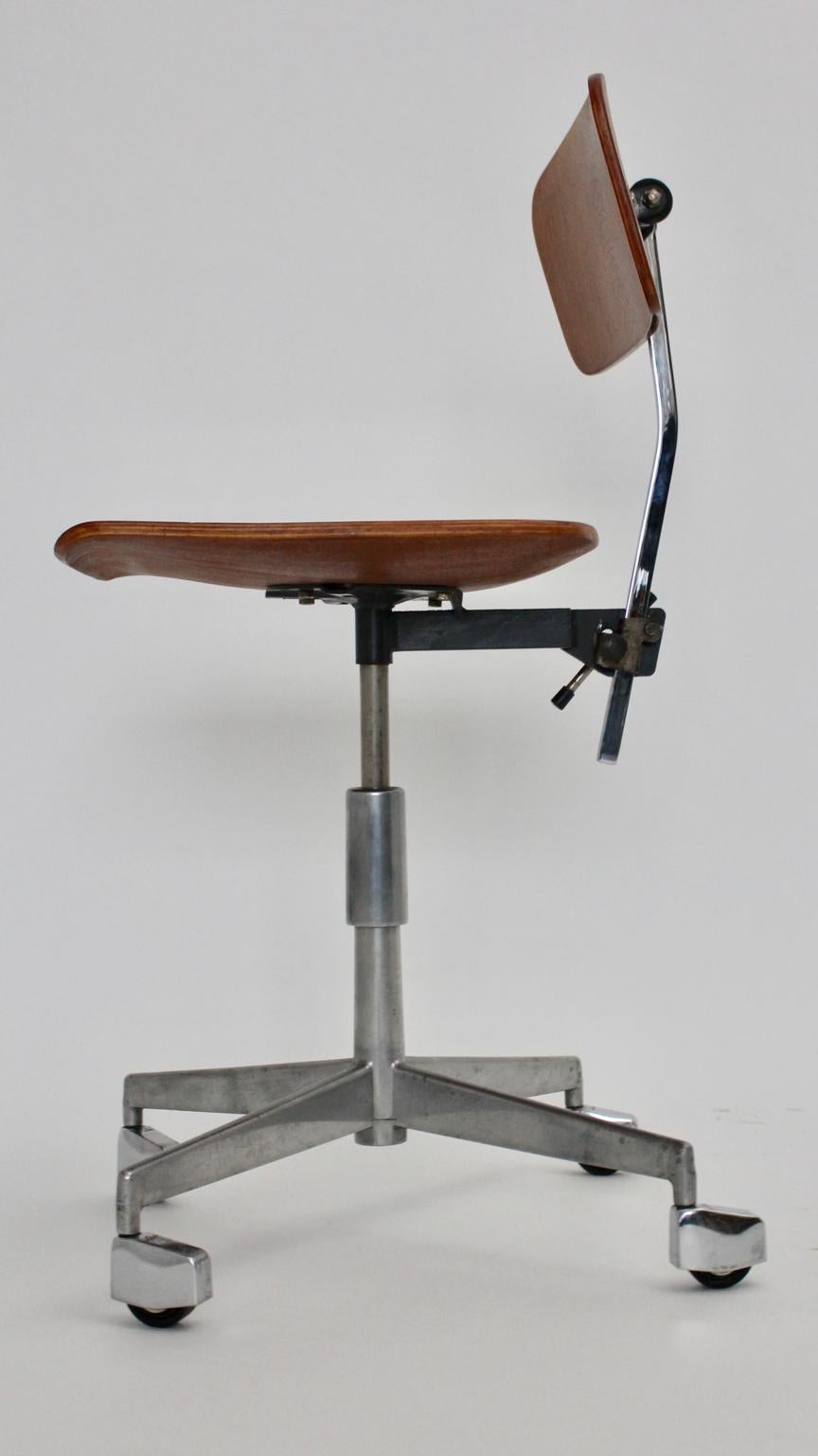 20th Century Mid-Century Modern Vintage Brown Beech Desk Chair Jorgen Rasmussen 1950s Denmark For Sale