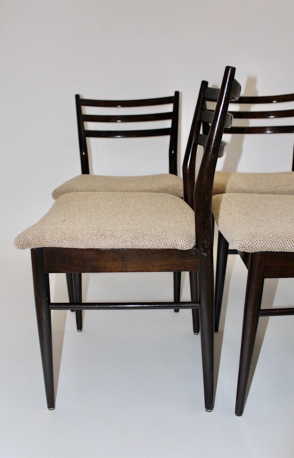 Mid-Century Modern Vintage Brown Beech Six Gio Ponti Style Dining Chairs, 1960s For Sale 13