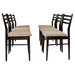 Mid-Century Modern Vintage Brown Beech Six Gio Ponti Style Dining Chairs, 1960s