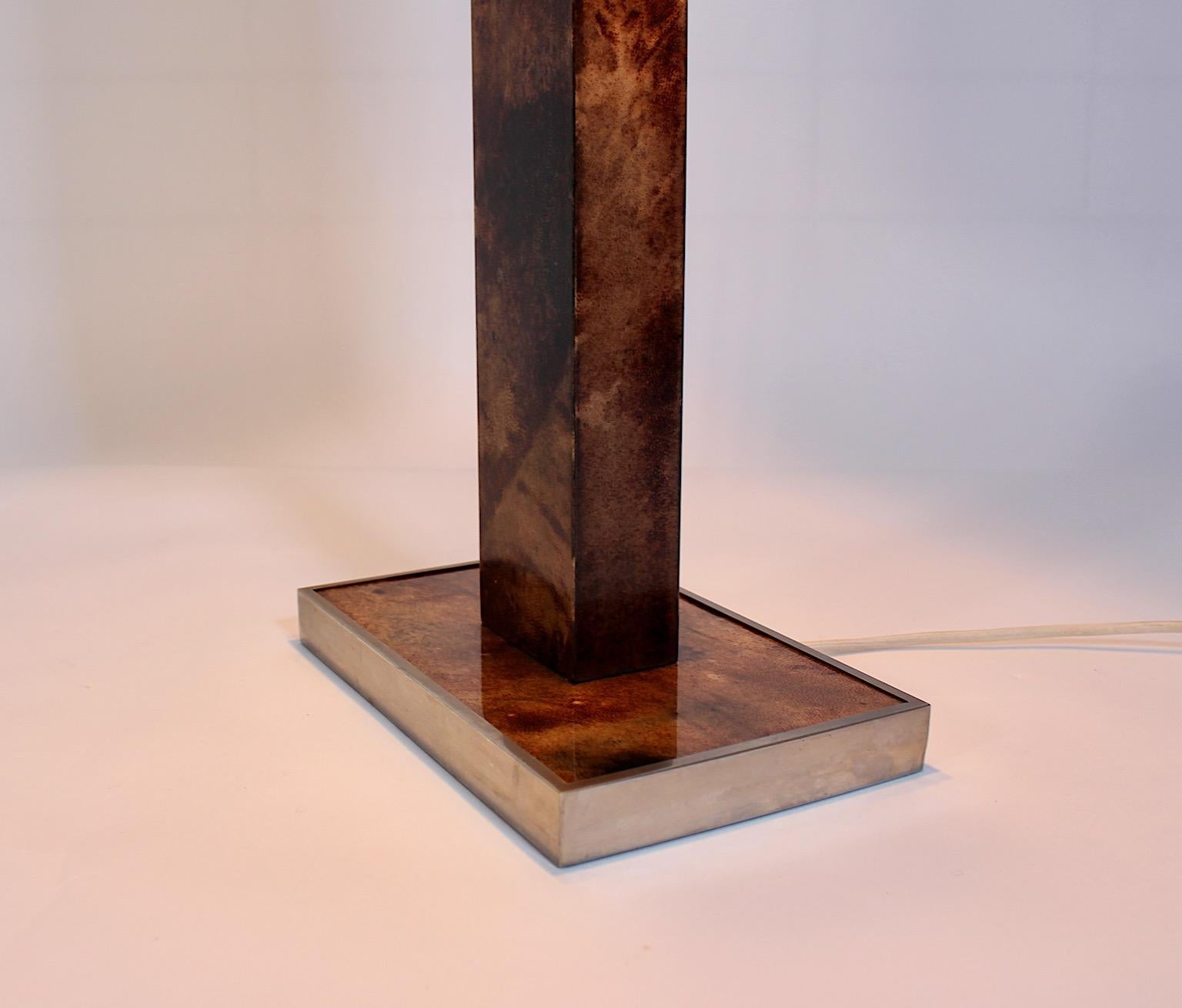 Mid Century Modern Vintage Brown Goatskin Brass Table Lamp Aldo Tura 1960s Italy For Sale 9