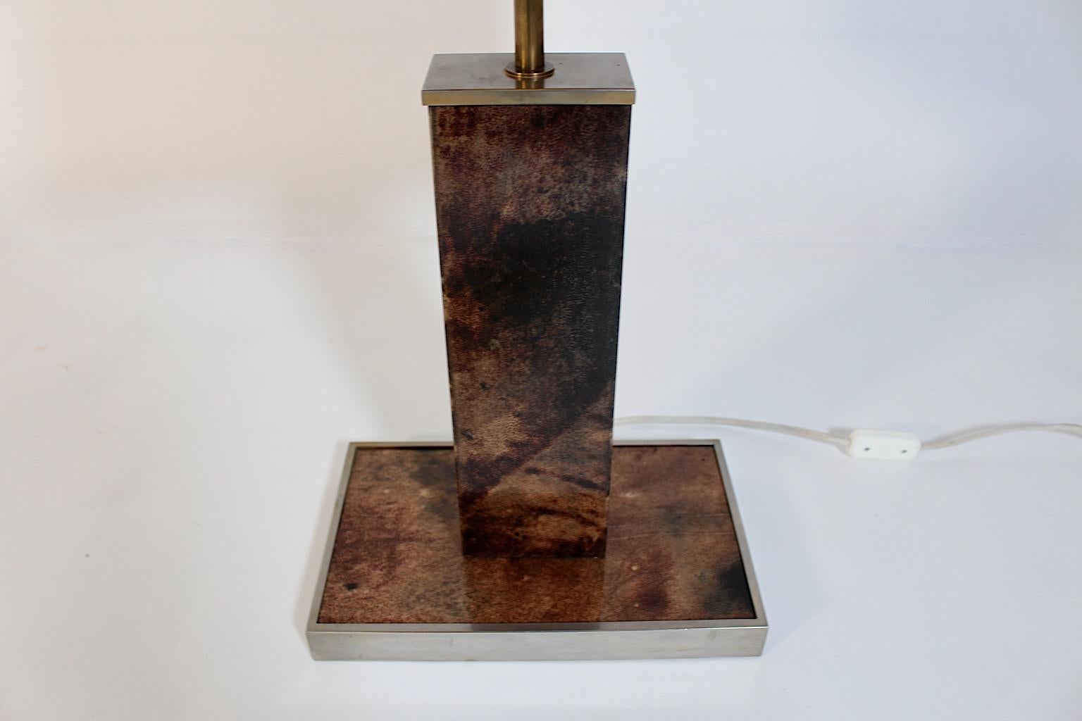 Mid Century Modern Vintage Brown Goatskin Brass Table Lamp Aldo Tura 1960s Italy For Sale 10