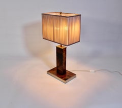 Mid Century Modern Vintage Brown Goatskin Brass Table Lamp Aldo Tura 1960s Italy