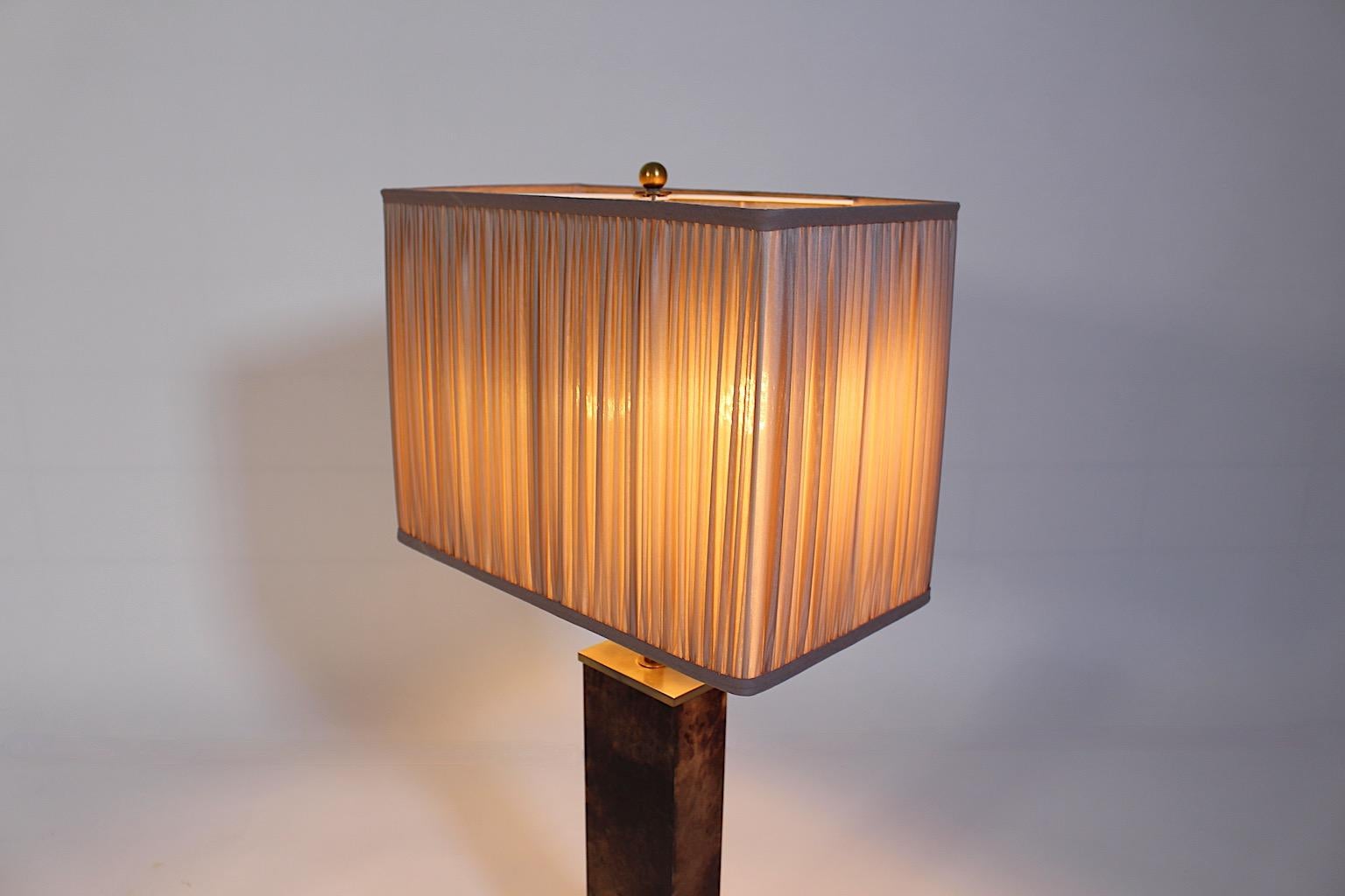 Mid Century Modern Vintage Brown Goatskin Brass Table Lamp Aldo Tura 1960s Italy For Sale 1